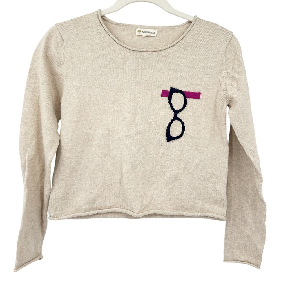 Tucker + Tate Girls Fall Preppy Eyeglasses Print Cashmere Blend Sweater Size XL